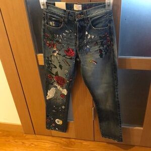 NEW Alice + Olivia Painted Jeans, Size 24 *some paint peeling